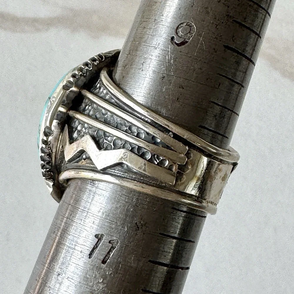 Big Navajo Mens Turquoise Ring Sz 10 Lightning Signed Denetdale Sterling Native